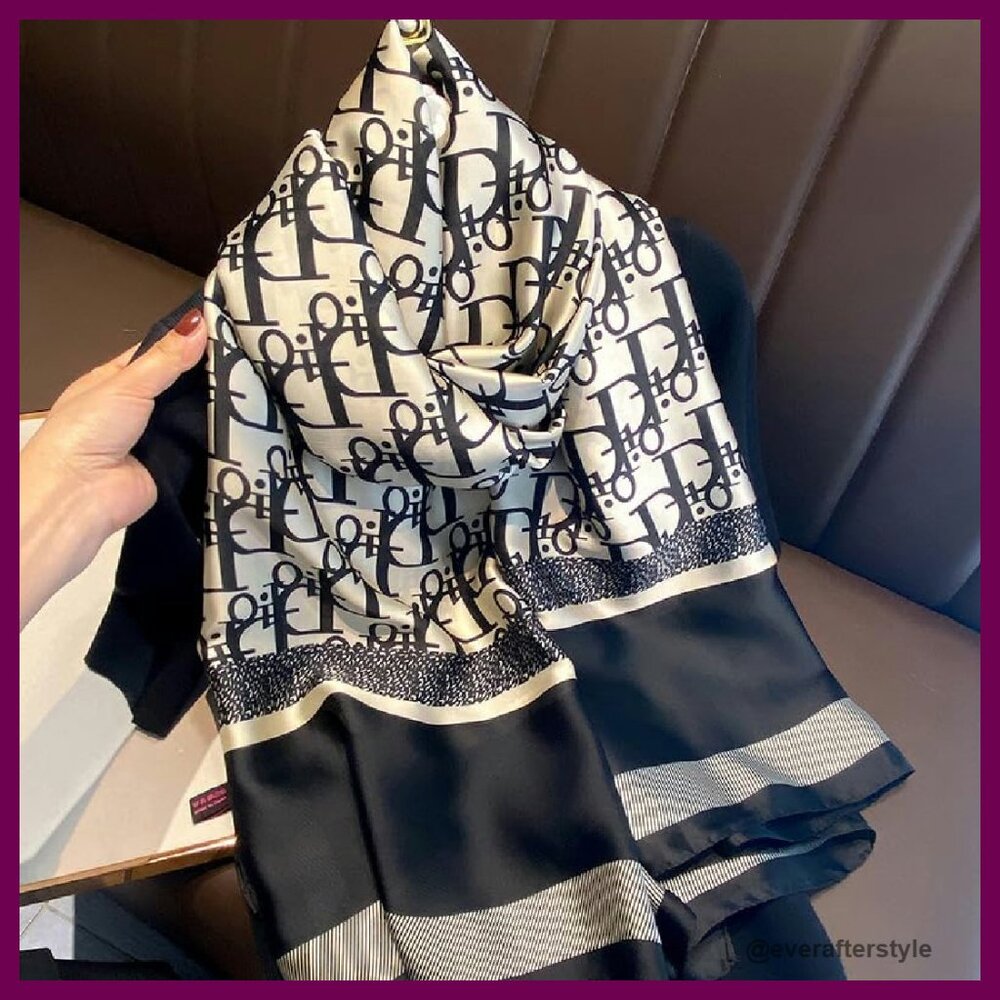 Luxury Silk Scarf Elegant Monogram Pattern Lightw… - image 2